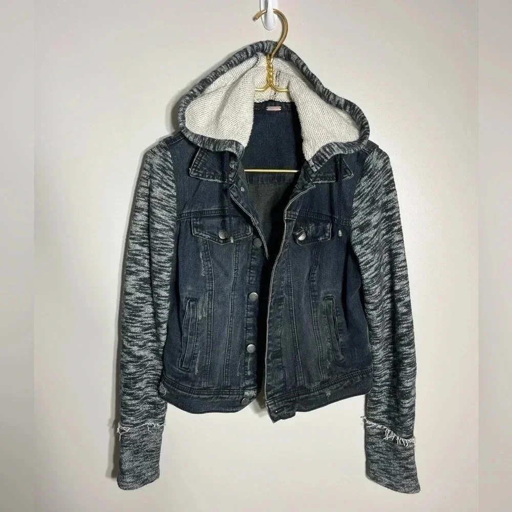 Free People Knit‎ Hooded Denim Jacket